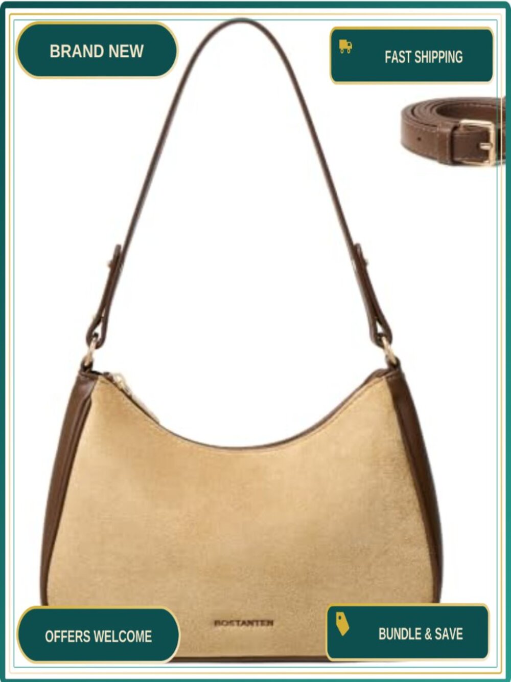 Suede Vegan Leather Crescent Shoulder Bag Crossbody Purse Hobo